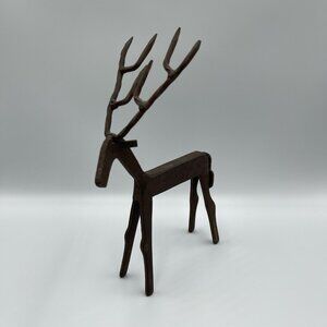 Deer Reindeer Sculpture Metal Figure Cabin Winter Brutalist Industrial MCM